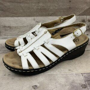 Clarks Lexi Marigold White Leather Comfort Wedge Sandals 9M Flexible Walking